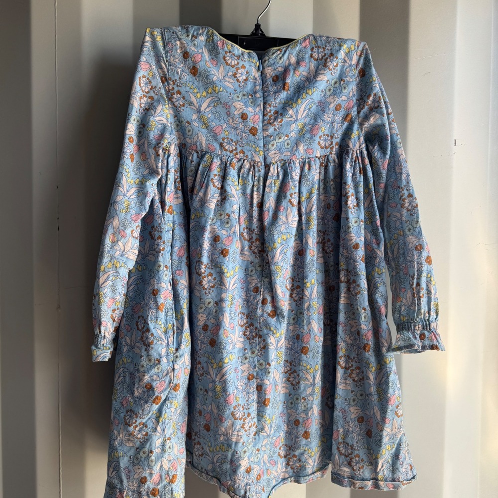 Mini Boden Dress 7-8Y Blue Floral Smocked Cotton Cottagecore Long Sleeve 128cm - Picture 5 of 12